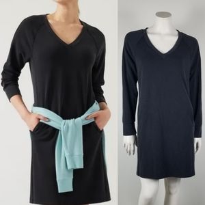 Athleta Black Seasoft Athleisure Yoga Running Long Sleeve Above Knee Dress Sz S